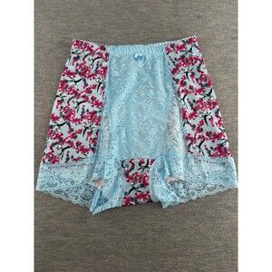 RHONDA SHEAR - Blue Floral Mesh Pin-Up Retro High Waist Panty Size M  A5